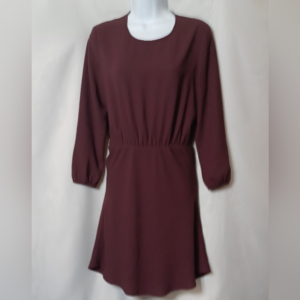 Aritzia Wilfred Burgundy Round Neck Long Sleeve Midi Dress. S